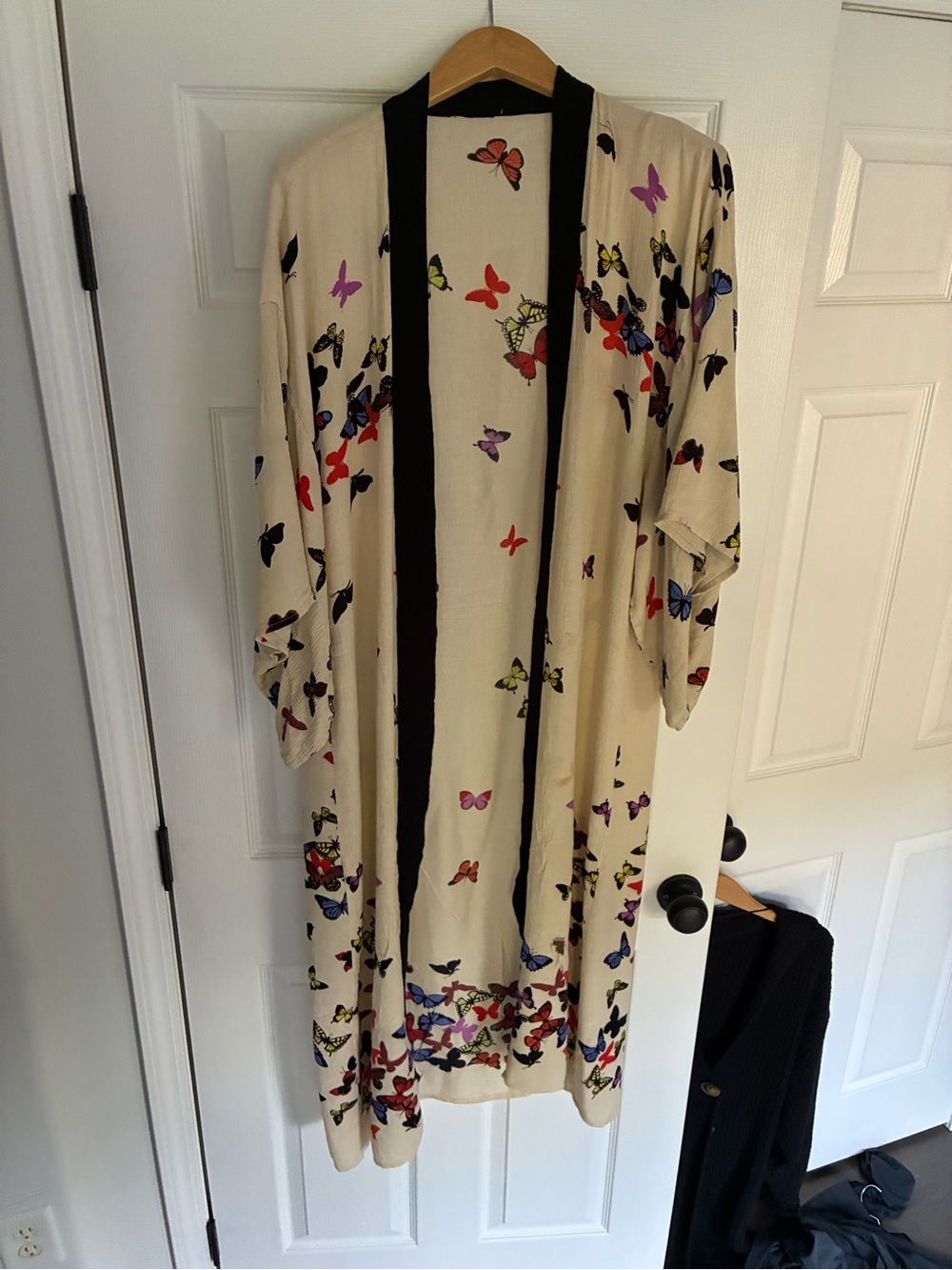 Free People Cream Butterfly Kimono with Black Trim